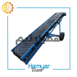 ۴m Bulk Loading Conveyor with Chevron Belt, adjustable incline, 40–100 cm width, shaft-mounted gearbox, sand loading application.