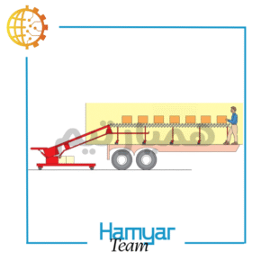 تصویر نوارنقاله بارگیری بسته ۶ متری با شاسی پروفیل صنعتی، عرض سفارشی ۴۰ تا ۱۰۰ سانت، مجهز به تسمه PVC مقاوم، مناسب کیسهبر و کارتنبر، با موتور الکتروژن و گیربکس حلزونی، زاویه دید مایل از سمت چپ.