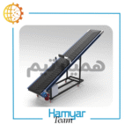 نوارنقاله بسته‌بر ۴ متری با تسمه PVC Grip، عرض ۴۰–۱۰۰ سانت، زاویه دید سه‌ربع از بالا، مناسب خط بسته‌بندی صنعتی.