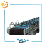 Conveyor فله ۶ متری با Chevron Belt، مخصوص بارگیری معدن و مصالح، عرض ۴۰–۱۰۰ سانت، زاویه دید بالا به پایین برای نمایش ساختار شاسی.