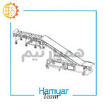 نوارنقاله بارگیری بسته ۱۲ متری، عرض سفارشی ۴۰–۱۰۰ سانت، تسمه PVC/PU، کیسه‌بر، پک‌بر، موتور و گیربکس حلزونی، زاویه دید نیم‌رخ، برند همیارتیم
