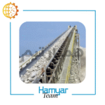 Conveyor بارگیری فله سیمان و مصالح طول ۷ متر، عرض ۸۰ سانت، تسمه اجدار، شاسی فولادی، موتور موتوژن، زاویه دید بالا، صنعتی و کارگاهی