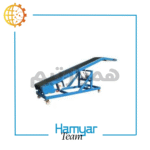 ۴ متر بسته‌بر صنعتی با تسمه PVC ضدسایش، عرض ۴۰–۱۰۰ سانت، شاسی سنگین، نمای کامل از زاویه مورب، نشان‌دهنده مسیر حرکت بسته‌ها.