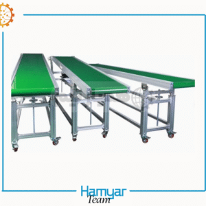 نوارنقاله استیل سفارشی با تسمه PVC و موتورگیربکس صنعتی، مناسب خطوط بسته‌بندی و انتقال محصول