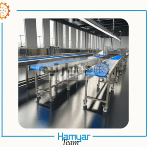 نوارنقاله استیل ۲۰ متری عرض ۵۰ سانت برای خطوط بسته‌بندی، صنعت غذایی و کارگاه‌های تولیدی، محصول برند ماشین‌سازی همیار (همیارتیم)