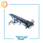 Industrial 6m bulk loading conveyor with Chevron high-grip belt, 40–100 cm width, heavy-duty frame, worm-gear reducer, full-detail side-angle for catalogs.