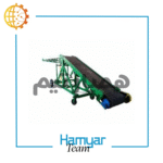 نوارنقاله بارگیری فله ۸ متری با عرض سفارشی ۴۰ سانتی‌متری، تسمه اجدار Chevron Belt برای نوارنقاله شن و ماسه نصب‌شده، زاویه دید جانبی در محیط عملیاتی.