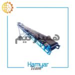 تصویر نوارنقاله بارگیری فله ۷ متری با تسمه اجدار Chevron، عرض سفارشی ۴۰ تا ۱۰۰ سانت، شاسی سنگین فولادی، موتور موتوژن با گیربکس حلزونی، مناسب انتقال شن و ماسه و مصالح ساختمانی، نمای سه‌ربع از زاویه جلو.