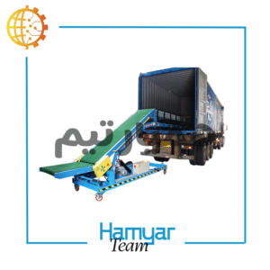 High-quality 8m Bag Loading Conveyor with PVC Grip Belt, 40–100cm width, steel frame, side-view industrial photo.