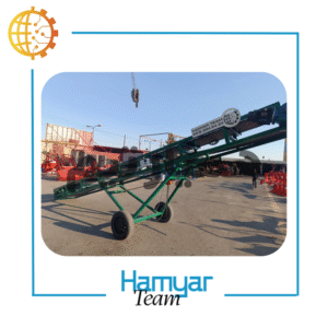 Industrial 6m bulk loading conveyor with Chevron high-grip belt, 40–100 cm width, heavy-duty frame, worm-gear reducer, full-detail side-angle for catalogs.