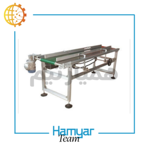 تصویر نوارنقاله جت پرینتر ۱.۵ متری استیل ماشین‌سازی همیار با تسمه PVC، سازگار با چاپگرهای معتبر بازار، مناسب خطوط چاپ تاریخ، طراحی رومیزی یا ایستاده، نوارنقاله استیل با موتورگیربکس صنعتی، سرعت ثابت، عرض قابل‌سفارشی‌سازی ۸.۵ تا ۶۰ سانت و بالاتر، مناسب استفاده B2B و مشتریان کوچک، نمایانگر کیفیت بالای همیارتیم، کانوایر چاپ تاریخ با جزئیات دقیق و نوارنقاله مخصوص جت پرینتر.