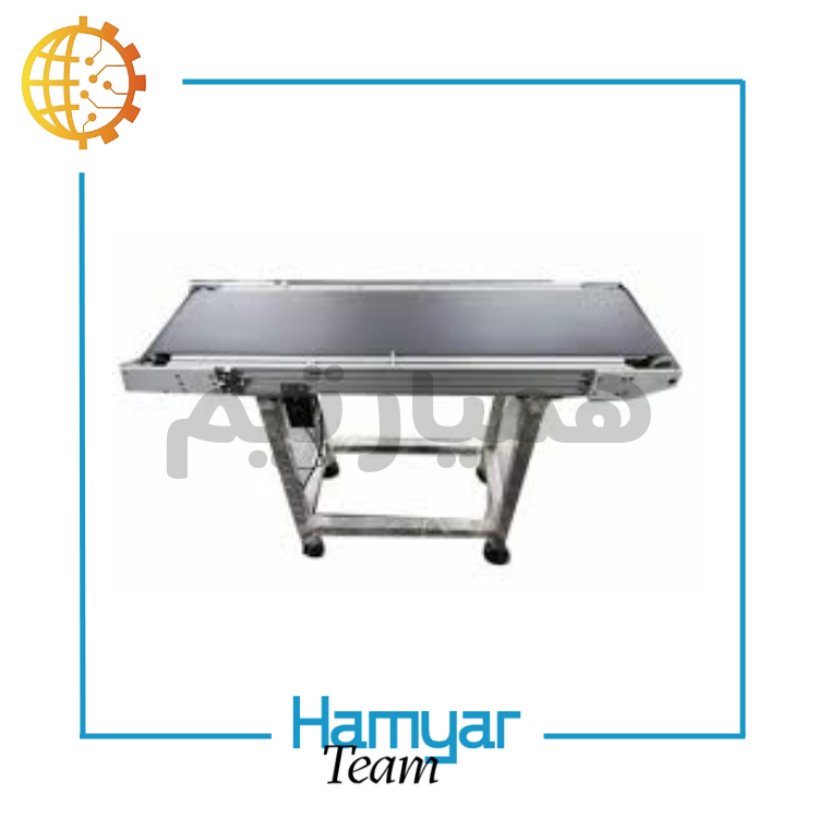 تصویر نوارنقاله جت‌پرینتر ۱ متری بدنه آهن ماشین‌سازی همیار (همیارتیم) با ساختار صنعتی مستحکم، مجهز به تسمه PVC مقاوم، قابل‌سفارشی‌سازی در عرض‌های ۸.۵ تا ۶۰ سانتی‌متر، مناسب برای خطوط چاپ تاریخ تولید و انقضا. این کانوایر چاپ تاریخ با موتورگیربکس صنعتی و سرعت ثابت یا متغیر طراحی شده و با انواع چاپگرهای استاندارد بازار و دستگاه‌های تاریخ‌زن رومیزی یا ایستاده سازگار است. این نوارنقاله مخصوص جت‌پرینتر در دسته تجهیزات مرتبط با بازارهای آنلاین تجهیزات صنعتی و پلتفرم‌های مقایسه قیمت قرار گرفته و گزینه مناسب برای واحدهای تولیدی کوچک و B2B است.