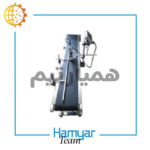 نمای نزدیک از نوارنقاله جت پرینتر آهنی رومیزی ماشین‌سازی همیار با شاسی پروفیلی آهنی، تسمه PVC صاف، رولیک‌های تنظیم‌شده، عرض سفارشی ۸.۵ تا ۶۰ سانت، طول متغیر تا ۱۵ متر، مناسب نوارنقاله خط چاپ.