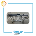 HamyarTeam steel jet printer conveyor, custom length 0.5–15m, width 5–100cm, PU, PVC or modular belt, industrial gearbox, speed adjustable, desktop or standing, compatible with popular jet printers, visible in online marketplaces like Torob, Divar.