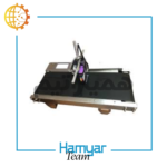 Desktop iron jet printer conveyor 1.5 meter length with PVC belt, industrial gear motor, variable or fixed speed, manufactured by HamyarTeam Machinery, suitable for date coding and printing lines, customizable width from 8.5 to 60 cm and above, compatible with leading inkjet printers in the market.