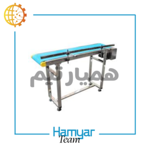 کانوایر چاپ تاریخ ۱ متری بدنه آهن با تسمه PVC و موتورگیربکس صنعتی، مناسب چاپ تاریخ توسط جتپرینترهای مختلف. دارای عرض قابل انتخاب و طراحی ماشینسازی همیار