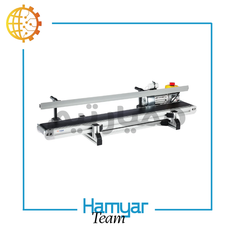 تصویر نوارنقاله جت پرینتر آهنی رومیزی به طول ۲ متر، ساخته‌شده توسط ماشین‌سازی همیار، مناسب خط چاپ تاریخ روی محصولات، مجهز به شاسی آهنی مقاوم، تسمه PVC صنعتی، موتورگیربکس صنعتی با سرعت ثابت یا متغیر، نوارنقاله مخصوص جت پرینتر برای خطوط چاپ، سازگار با چاپگرهای معتبر بازار، با قابلیت سفارشی‌سازی عرض از ۸.۵ تا ۶۰ سانت و بالاتر، مناسب واحدهای تولیدی کوچک و B2B، طراحی دقیق برای نوارنقاله خط چاپ تاریخ.