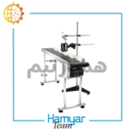 High-precision 1.5-meter jet printer conveyor with iron chassis, PVC belt, industrial gear motor, and adjustable width (8.5–60 cm). Manufactured by HamyarTeam Machinery for date coding and small production lines.