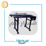 A 1-meter iron-frame jet printer conveyor manufactured by HamyarTeam Machinery, equipped with a durable PVC belt, industrial gear motor, optional PU or modular belt, customizable width from 8.5 to 60 cm, and fully compatible with standard inkjet date coders.