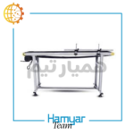 کانوایر چاپ تاریخ ۱.۵ متری بدنه آهنی با تسمه PVC و موتورگیربکس سرعت‌متغیر، مناسب خطوط تولید رومیزی و ایستاده.