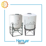 2000-liter polyethylene industrial mixer manufactured by HamyarTeam Machinery, featuring a conical HDPE tank, heavy-duty industrial gear motor, vertical gearbox agitator, steel support frame, bottom manual discharge valve, engineered design for chemical and detergent production, customizable configuration.