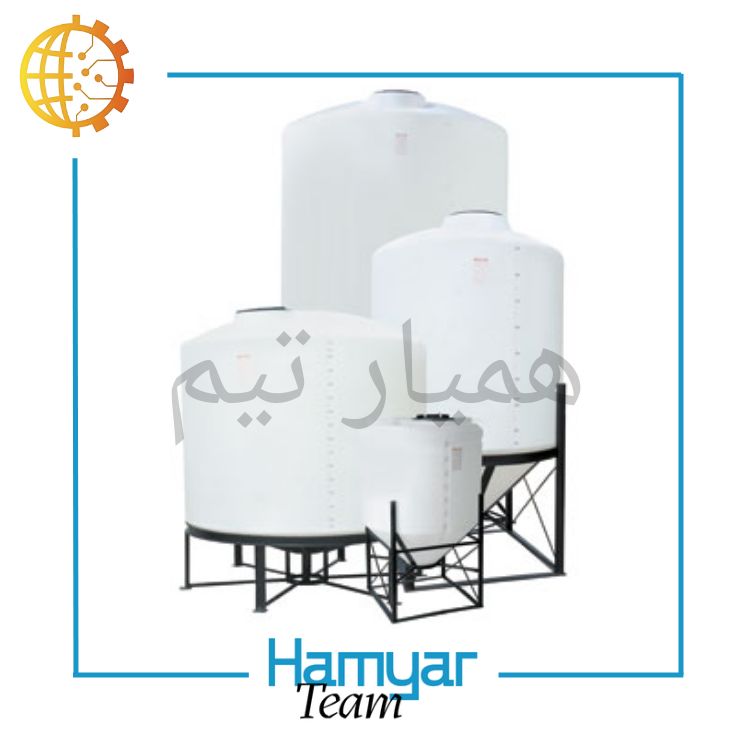 میکسر مواد شیمیایی 2000 لیتری پلی‌اتیلن ساخت ماشین‌سازی همیار با همزن گیربکسی قوی، موتورگیربکس صنعتی سه‌فاز، شاسی فولادی، خروجی تخلیه قیفی، طراحی مهندسی و قابلیت سفارشی‌سازی کامل توسط همیارتیم.